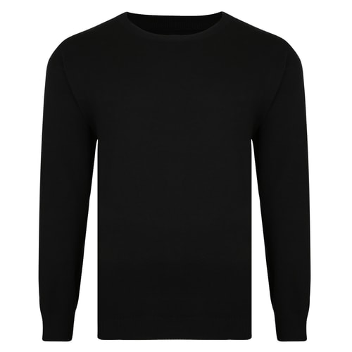 Bigdude Plain Crew Neck Knitted Jumper Black Tall